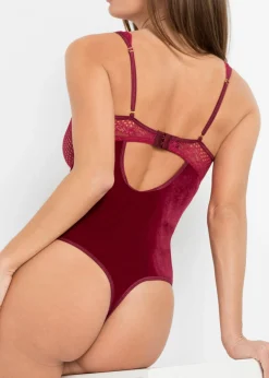 bonprix VENUS Body de terciopelo con abertura Burdeos Hot