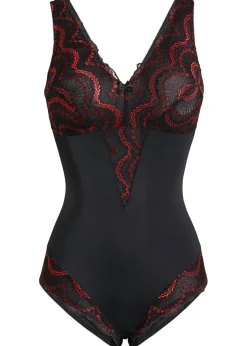 bonprix bonprix Body decorado con efecto moldeador medio Negro-rojo salsa Outlet