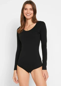 bonprix bonprix Body elástico de manga larga Negro Sale