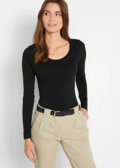 bonprix bonprix Body elástico de manga larga Negro Sale