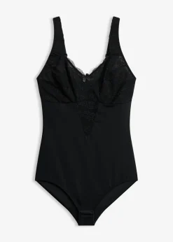 bonprix bonprix Body sin aros con efecto moldeador medio y encaje Negro New