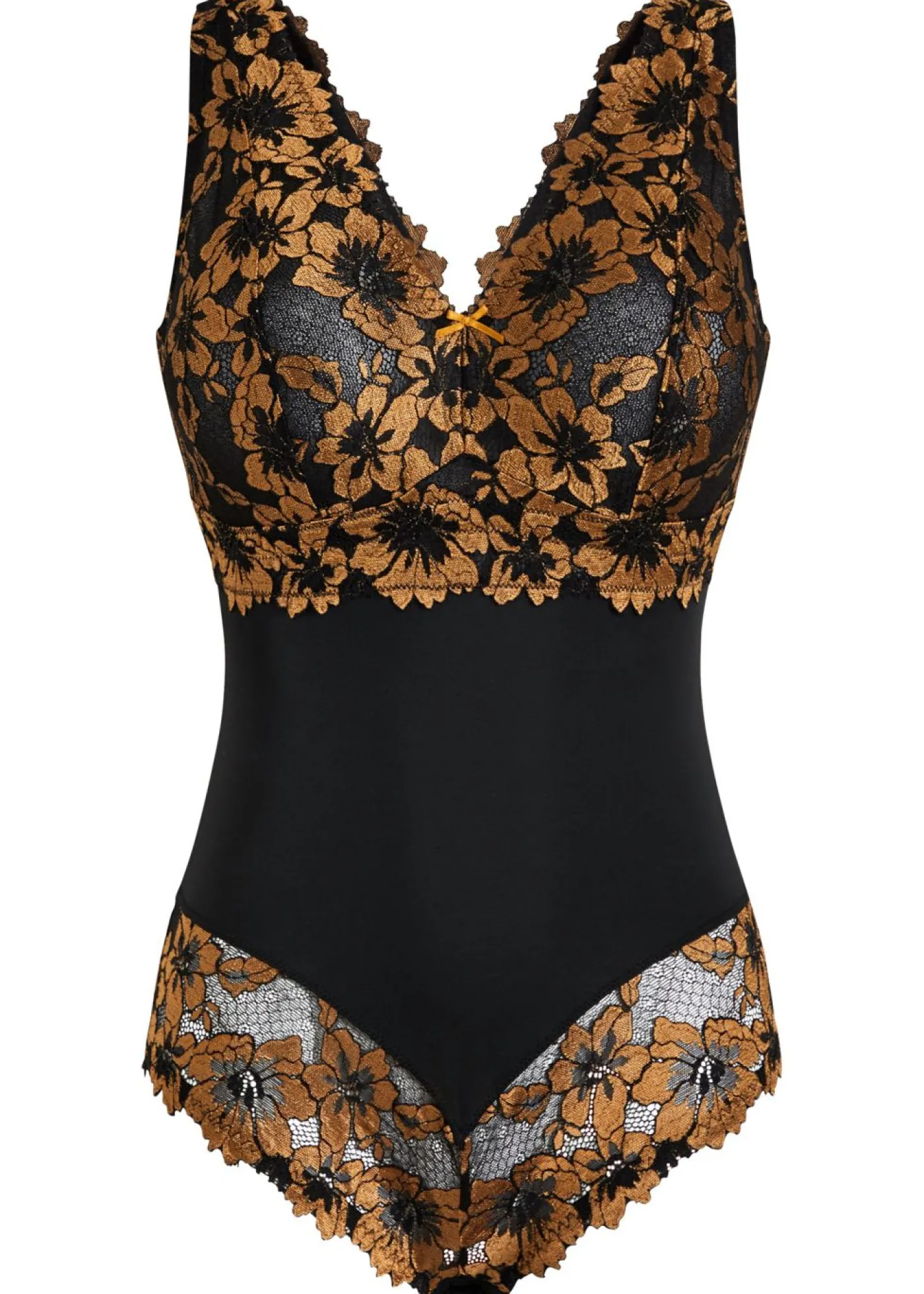 bonprix bonprix Body sin aros con encaje de flores Negro-marrón-dorado Discount