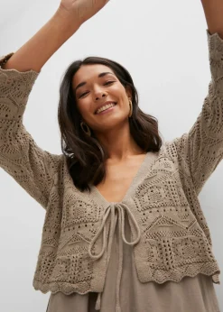 bonprix bonprix Bolero de punto ajour Marrón grisáceo Discount
