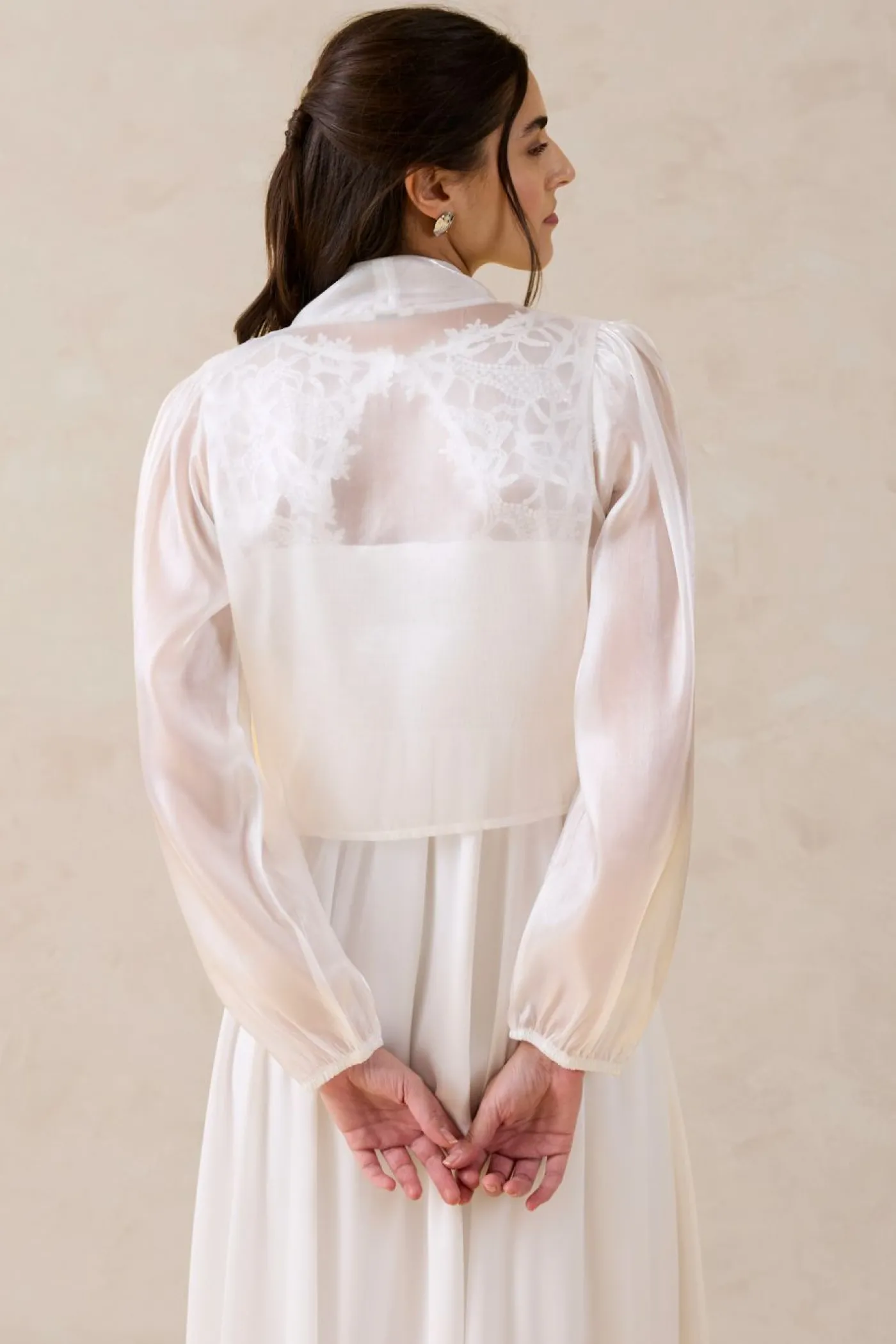 bonprix bonprix Bolero de tul fino con detalle de lazo Blanco lana Sale