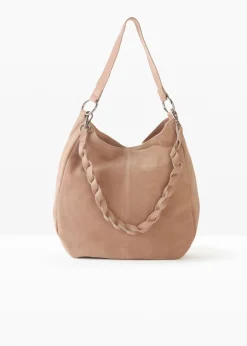 bonprix bonprix Bolso de ante con correa decorativa adicional Marrón grisáceo Sale