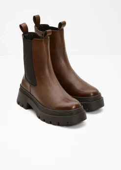 bonprix bonprix Botas Chelsea de cuero Marrón oscuro Sale