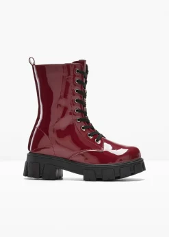 bonprix bonprix Botas con cordones y aspecto lacado Rojo avellana de charol Best