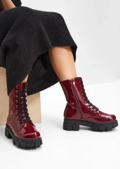 bonprix bonprix Botas con cordones y aspecto lacado Rojo avellana de charol Best