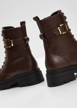 bonprix bonprix Botas con cordones y hebilla Marrón oscuro Online