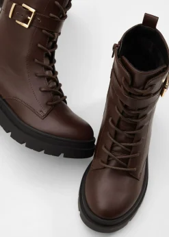 bonprix bonprix Botas con cordones y hebilla Marrón oscuro Online