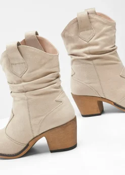 bonprix bonprix Botas de estilo cowboy con fruncido Beige