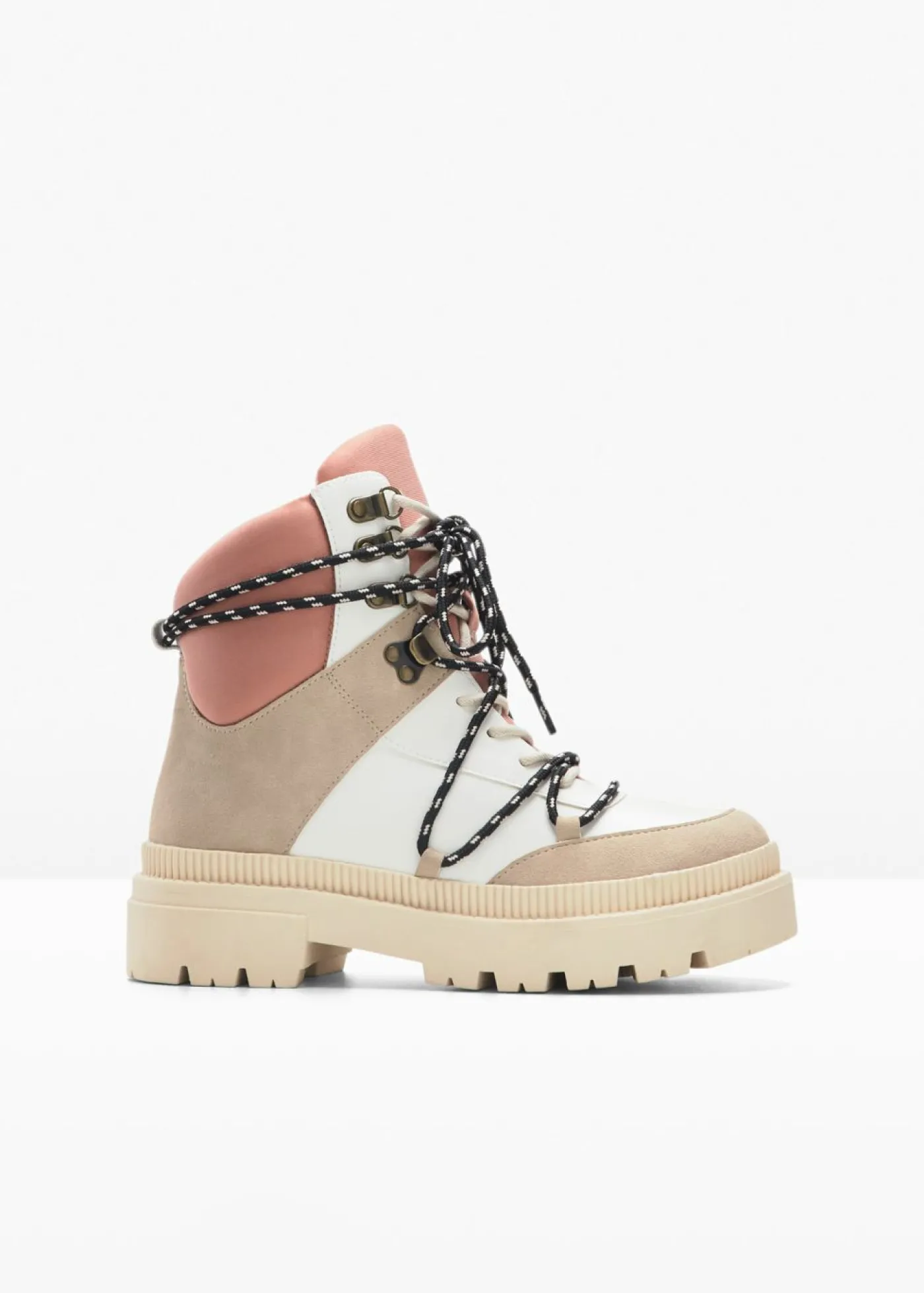 bonprix bonprix Botas forradas con cordones Beige-blanco-rosado Sale