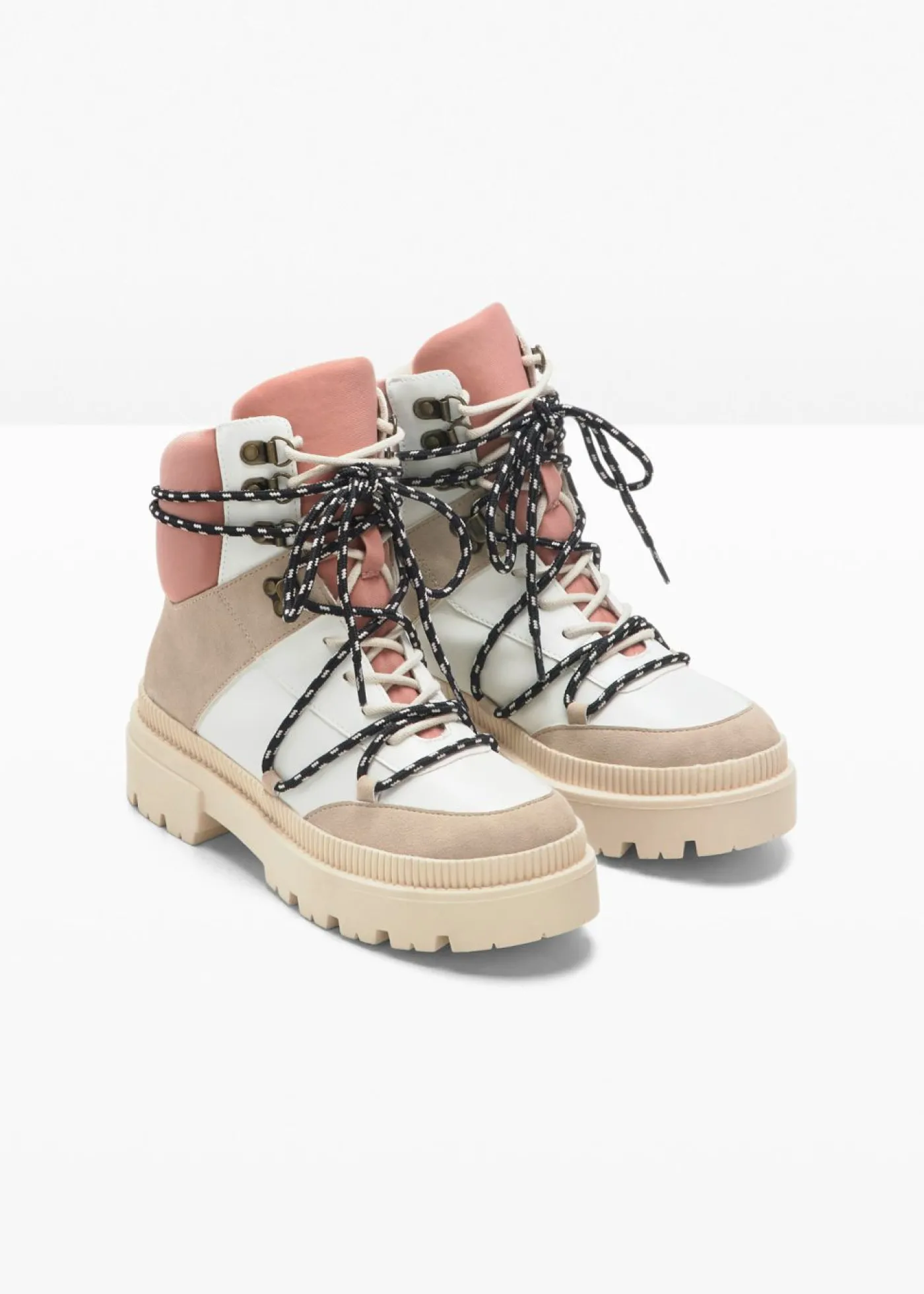 bonprix bonprix Botas forradas con cordones Beige-blanco-rosado Sale