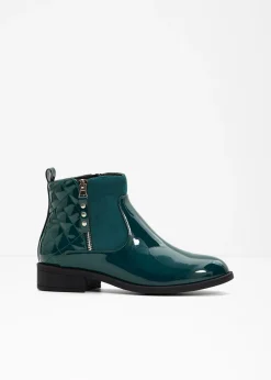 bonprix bonprix Botines con aspecto de charol Verde oscuro Online