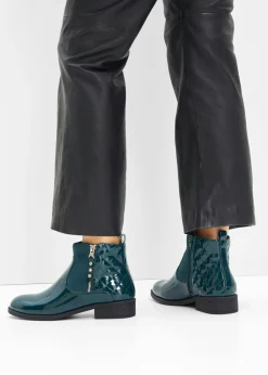 bonprix bonprix Botines con aspecto de charol Verde oscuro Online