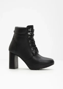 bonprix bonprix Botines con cordones y tacón alto Negro Discount