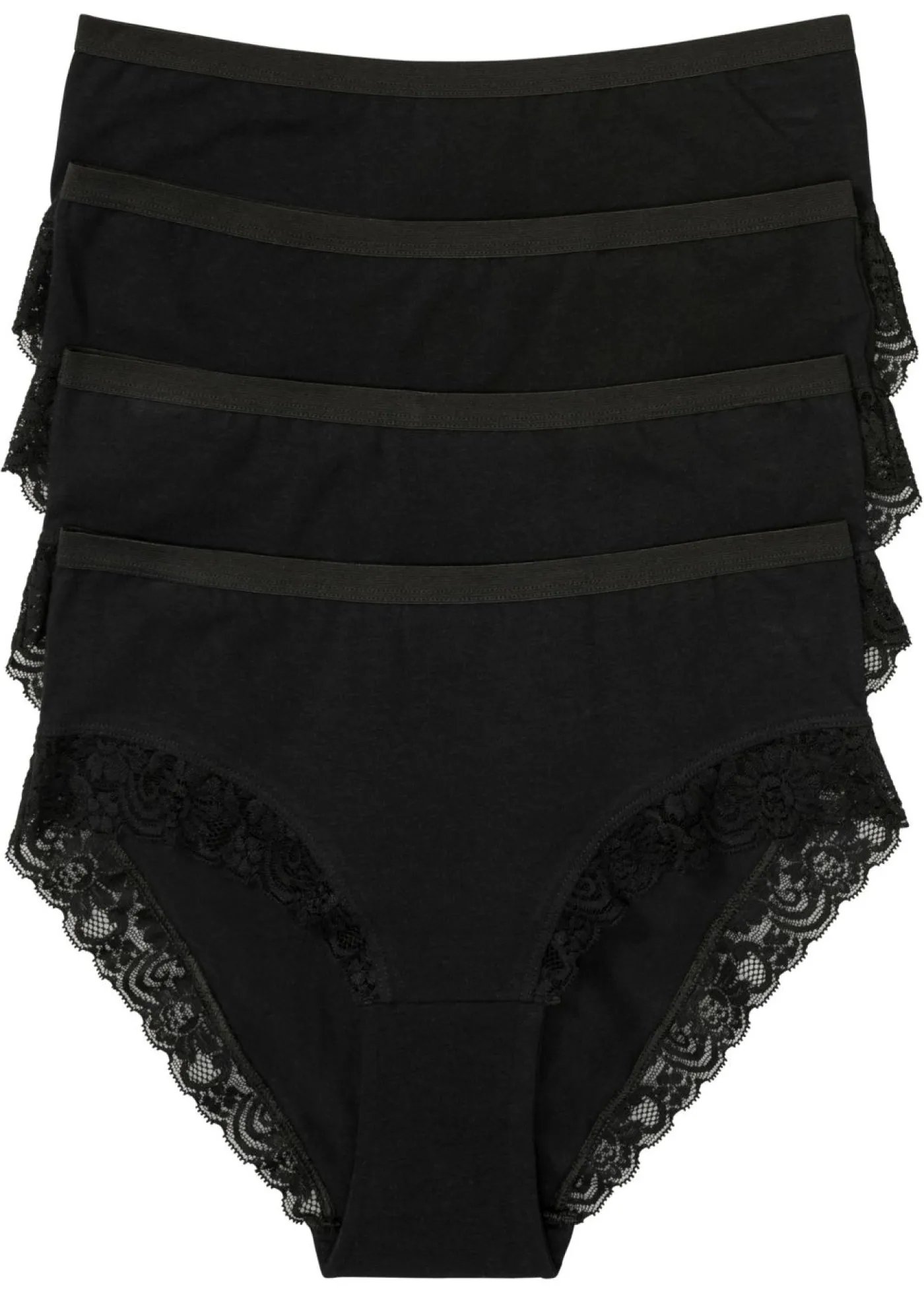 bonprix bonprix Braga con algodón orgánico y encaje (4 unidades) Negro Sale