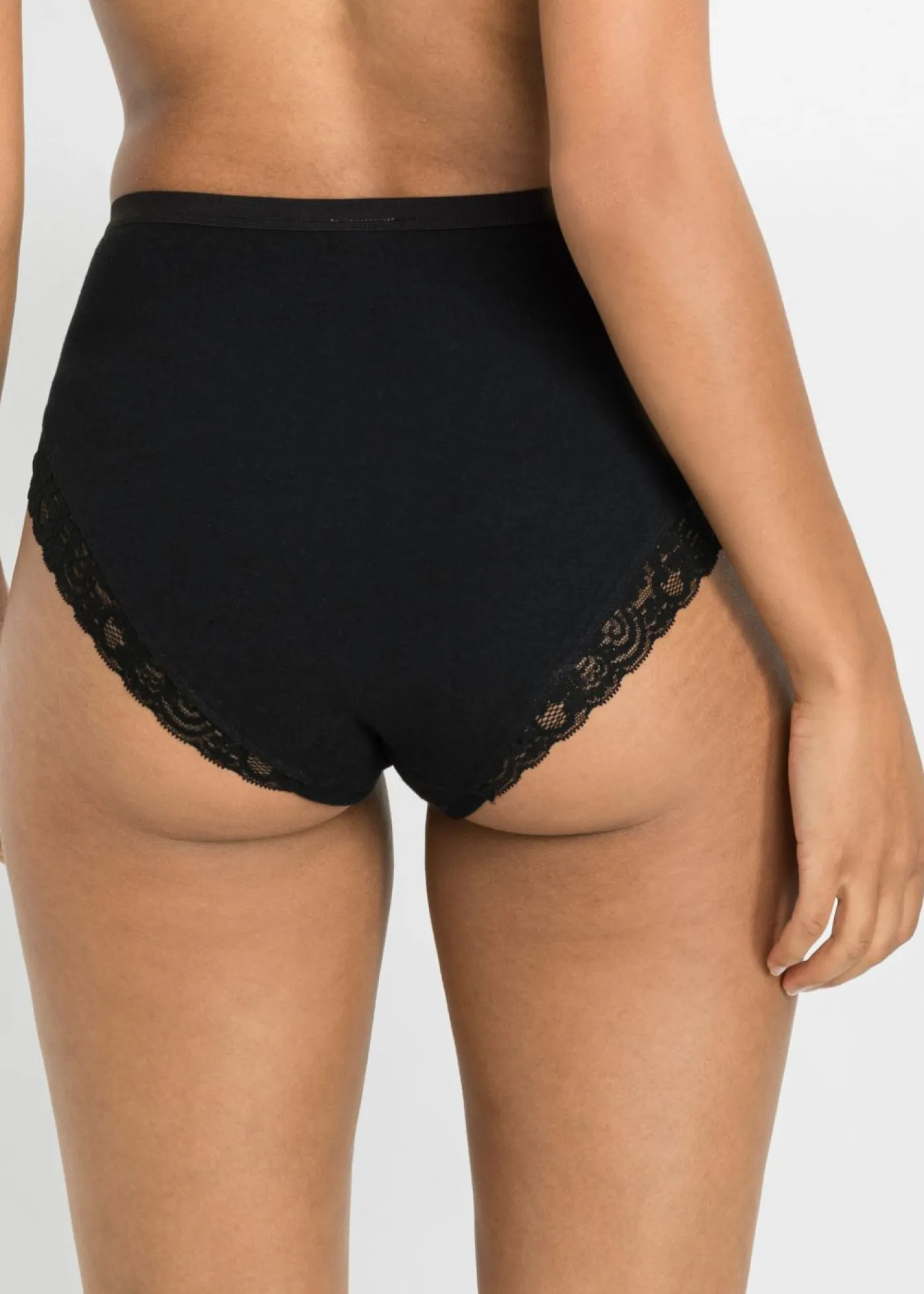 bonprix bonprix Braga con algodón orgánico y encaje (4 unidades) Negro Sale