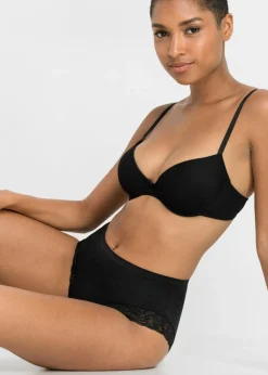 bonprix bonprix Braga con algodón orgánico y encaje (4 unidades) Negro Sale