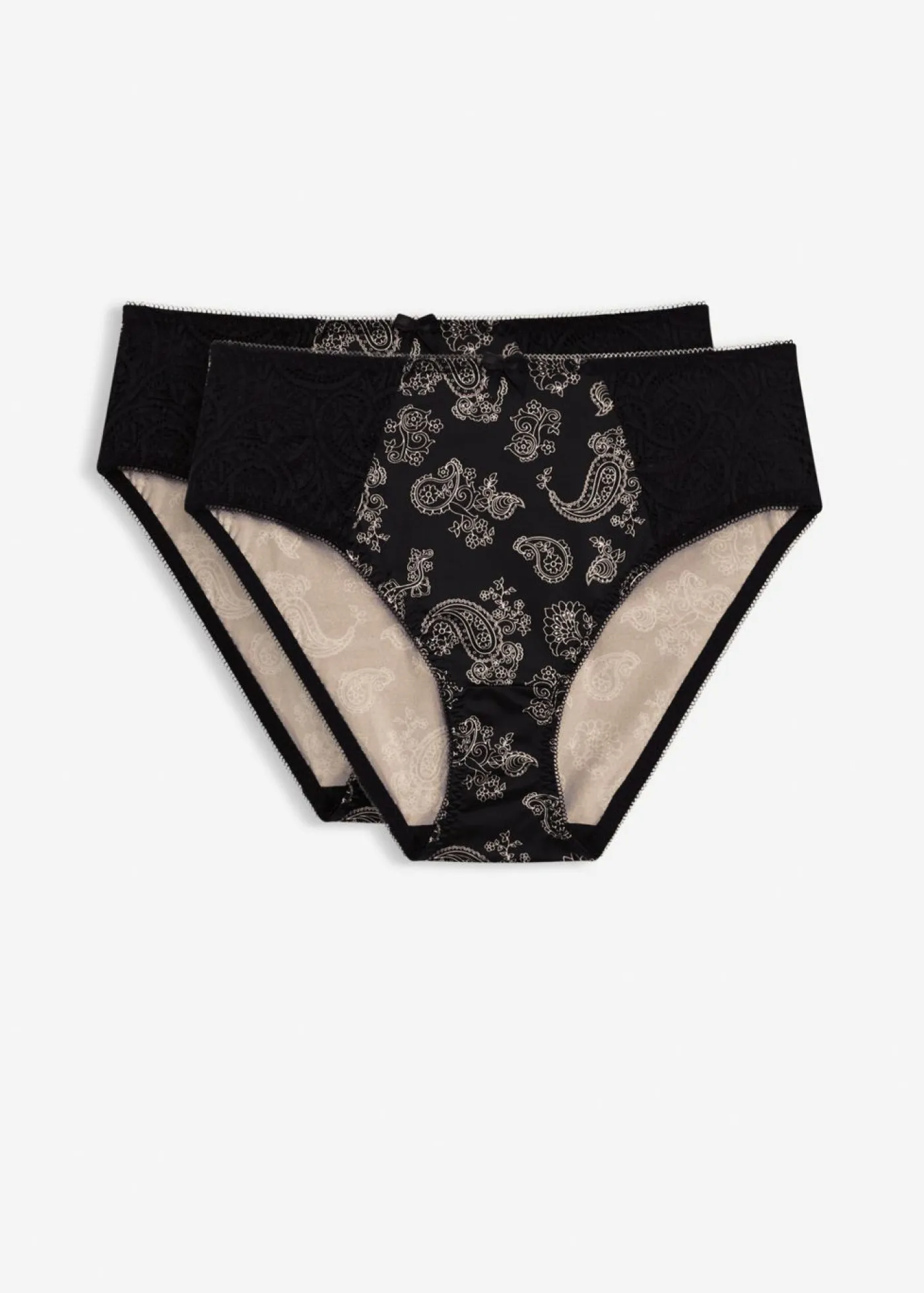 bonprix bonprix Braga con encaje delicado (2 unidades) Negro con patrón Paisley Hot