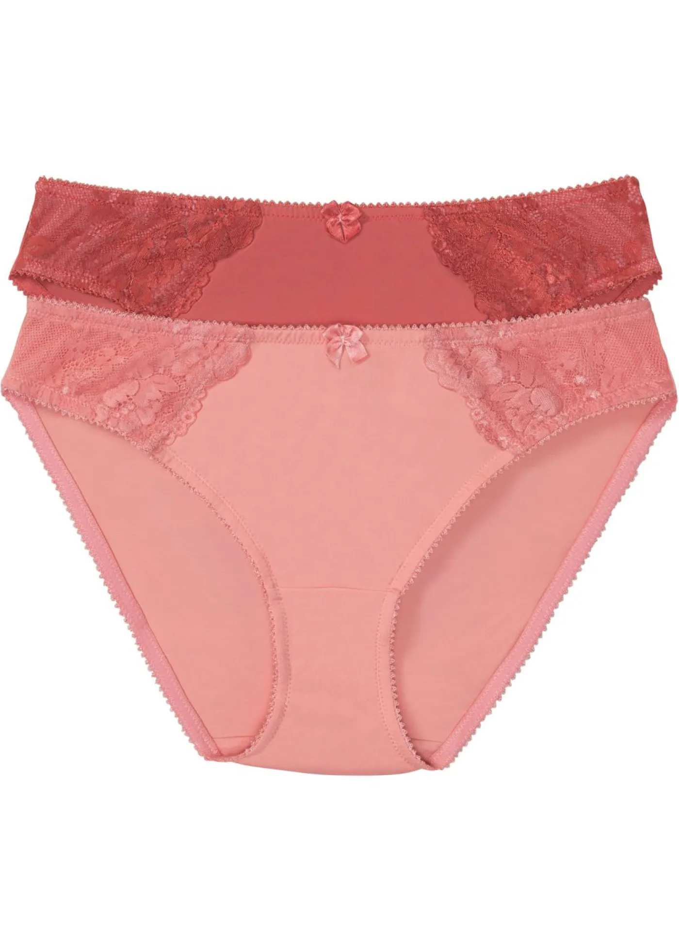 bonprix bonprix Braga con encaje delicado (2 unidades) Rojo ruibarbo/coral claro New