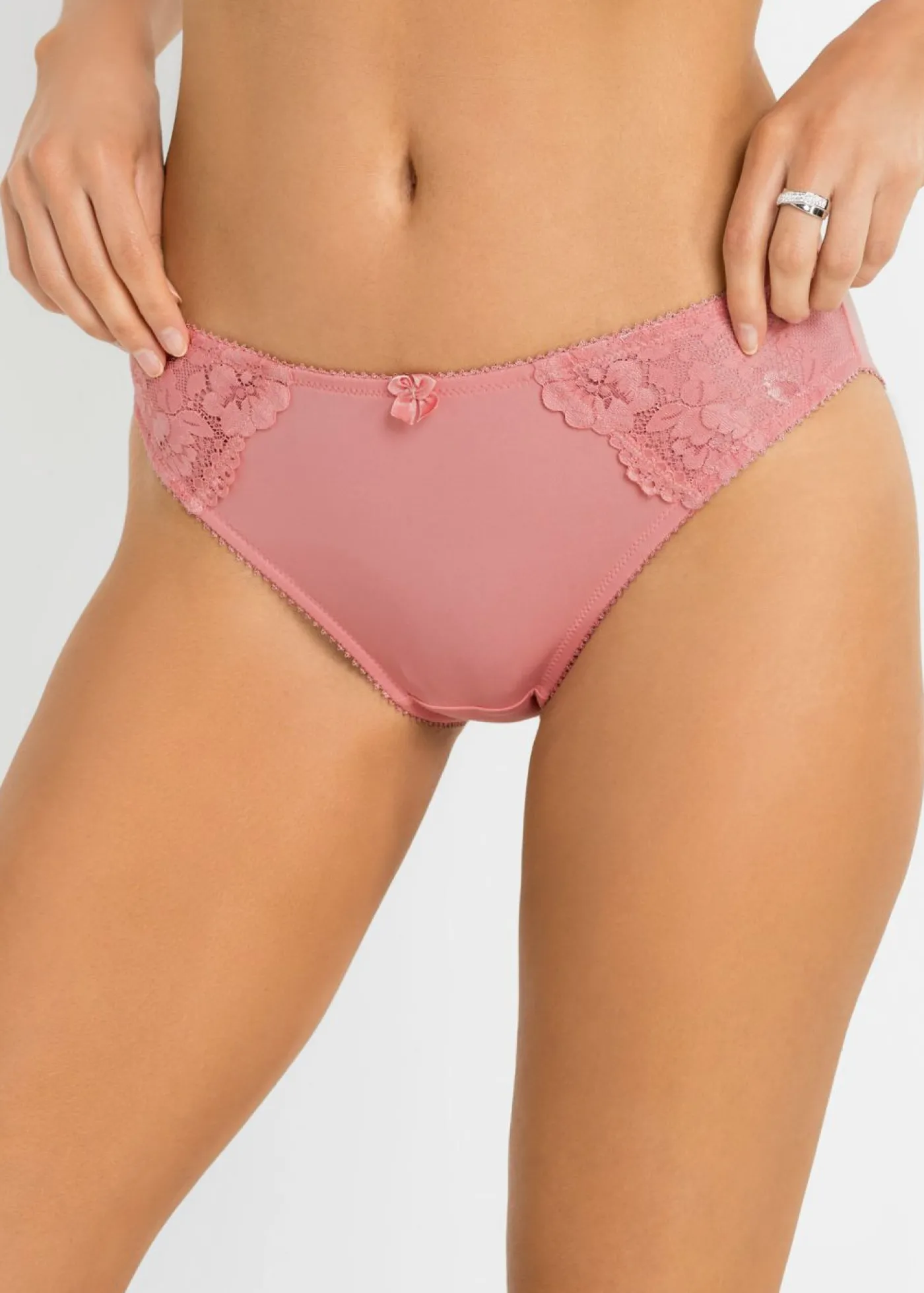 bonprix bonprix Braga con encaje delicado (2 unidades) Rojo ruibarbo/coral claro New