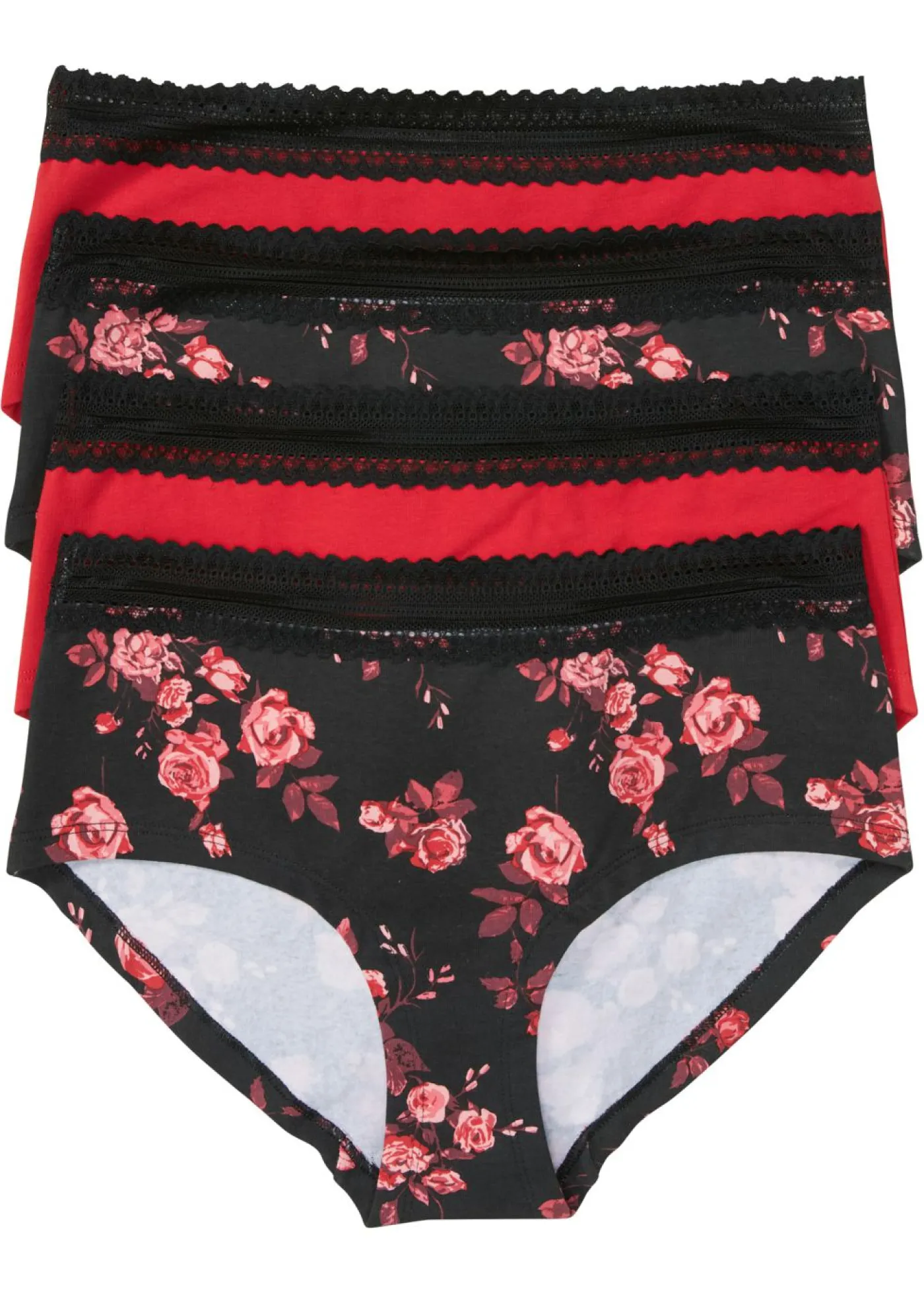 bonprix bonprix Braga con encaje y algodón orgánico (4 unidades) negro/rojo brillantecon flores