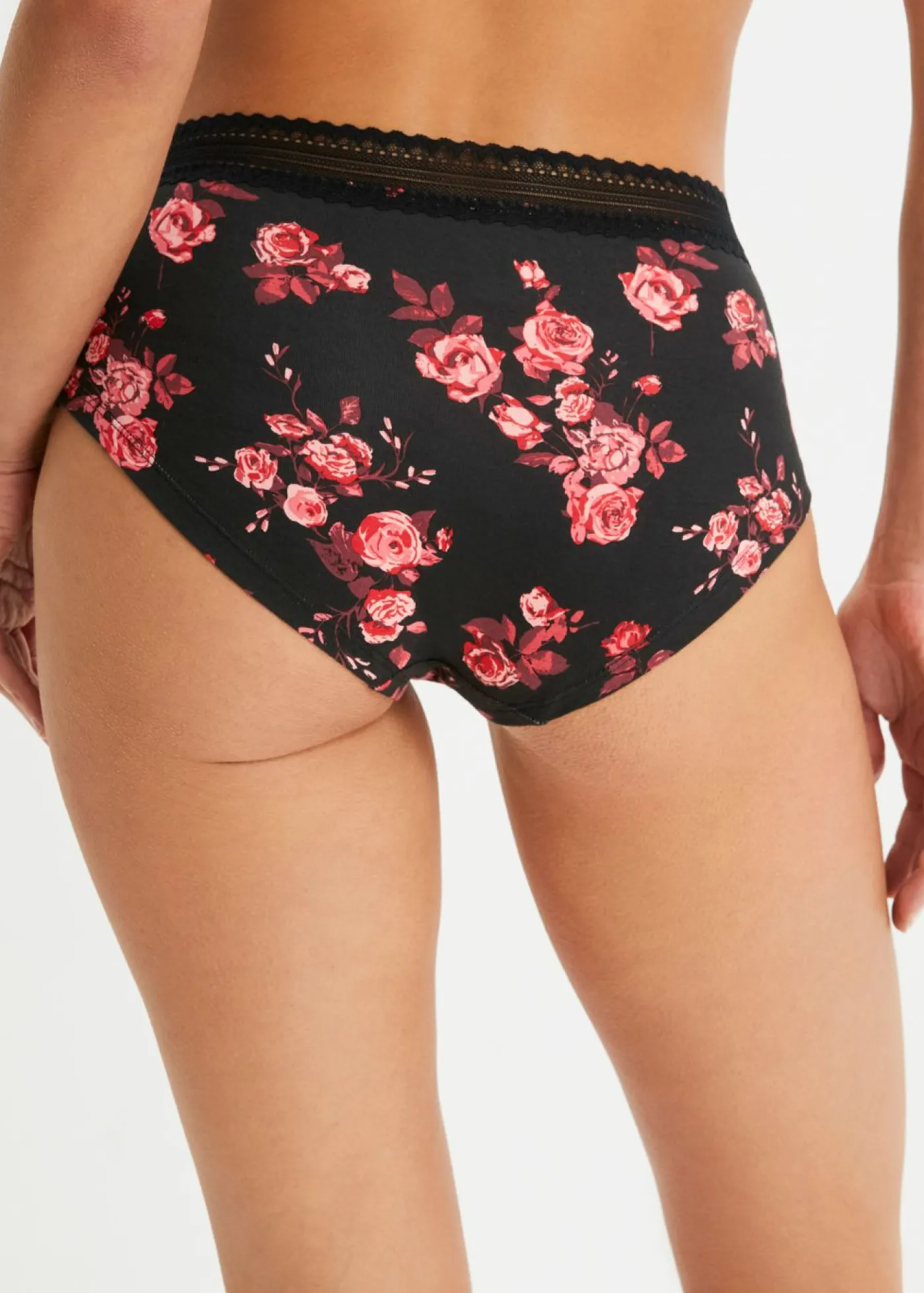bonprix bonprix Braga con encaje y algodón orgánico (4 unidades) negro/rojo brillantecon flores