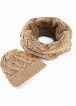 bonprix bonprix Braga de cuello y gorro (conjunto de 2 piezas) Marrón claro Discount
