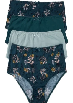 bonprix bonprix Braga de talle alto con algodón orgánico (4 unidades) Azul petróleo de flores + azul petróleo oscuro + azul ahumado Sale