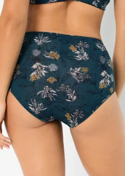 bonprix bonprix Braga de talle alto con algodón orgánico (4 unidades) Azul petróleo de flores + azul petróleo oscuro + azul ahumado Sale