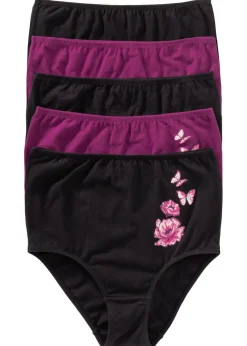 bonprix bonprix Braga de talle alto con algodón (5 unidades) Negro/zumo de uva estampado Online