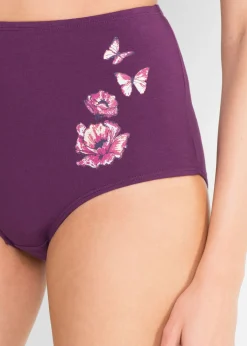bonprix bonprix Braga de talle alto con algodón (5 unidades) Negro/zumo de uva estampado Online