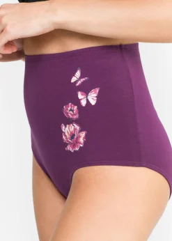 bonprix bonprix Braga de talle alto con algodón (5 unidades) Negro/zumo de uva estampado Online