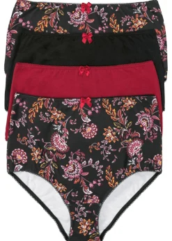 bonprix bonprix Braga de talle alto con algodón (4 unidades) negro/rojo atardecer con flores Hot