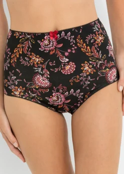 bonprix bonprix Braga de talle alto con algodón (4 unidades) negro/rojo atardecer con flores Hot
