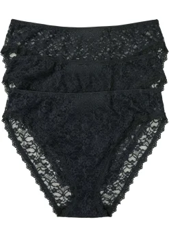 bonprix bonprix Braga de talle alto de encaje reciclado (3 unidades) Negro Hot