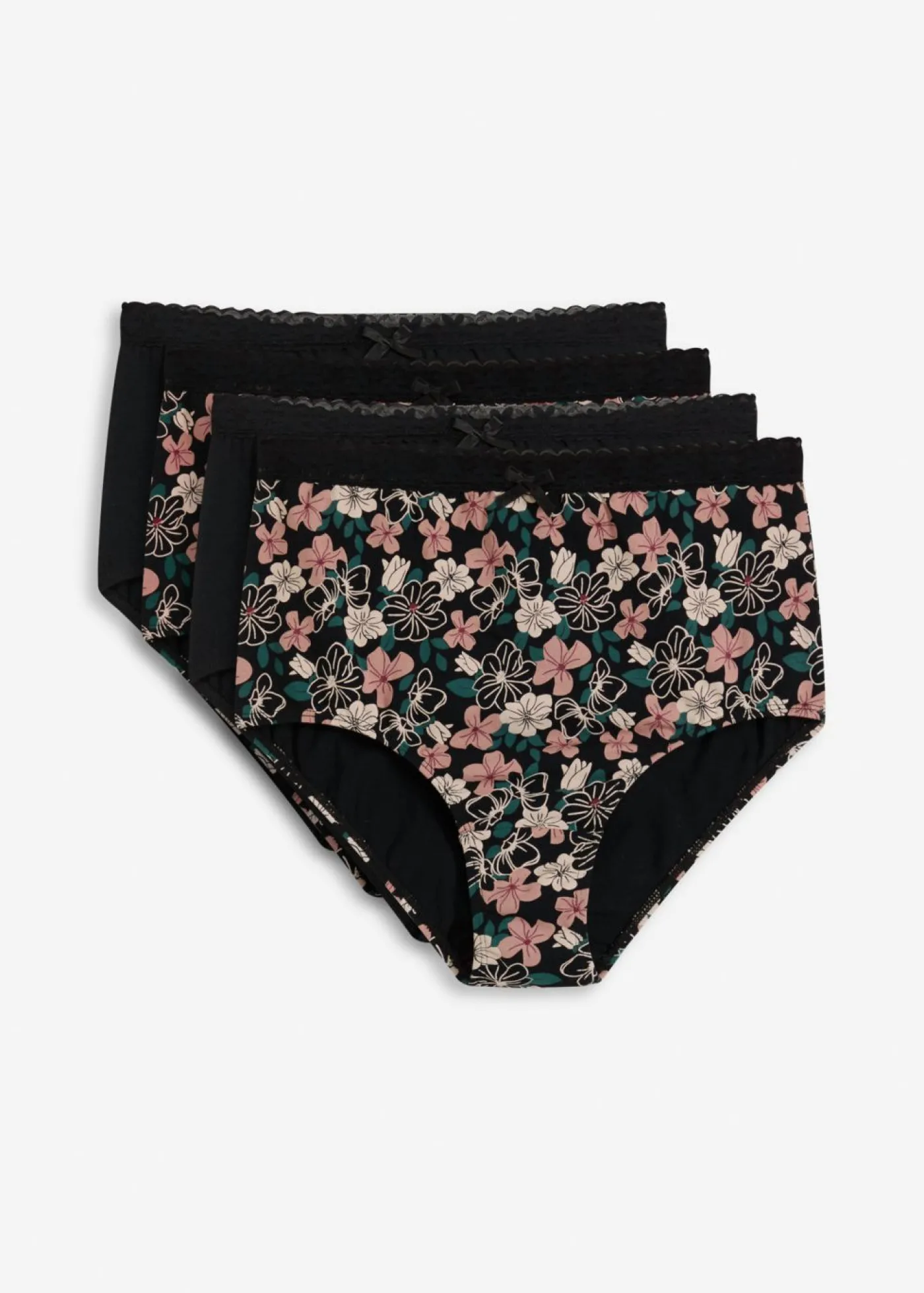 bonprix bonprix Braga de talle alto (4 unidades) con algodón orgánico negro-rosa palo-verde intenso-rojo azalea New
