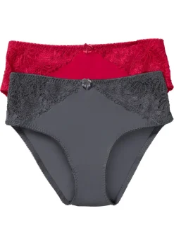 bonprix bonprix Braga maxi con encaje (2 unidades) Granate-gris oscuro Hot