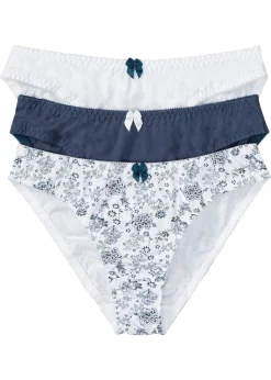 bonprix bonprix Bragas con estampado divertido (3 unidades) Índigo/blanco de flores + blanco + índigo Online