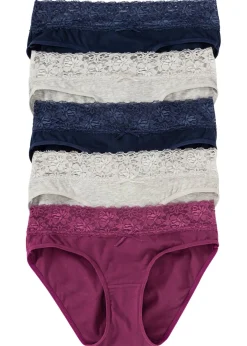 bonprix bonprix Braguita (5 unidades) con encaje Gris claro jaspeado/azul marino/baya Online