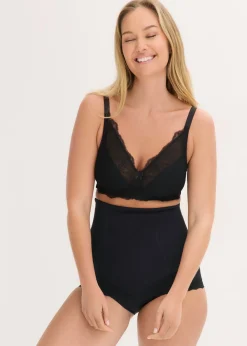 bonprix bonprix Braguita con efecto moldeador medio, talle alto y encaje Negro Sale