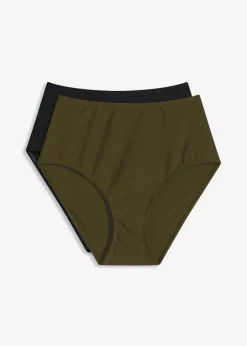 bonprix bonprix Braguita de bikini highwaist en paquete doble (2 unidades) Verde oliva oscuro-negro Hot