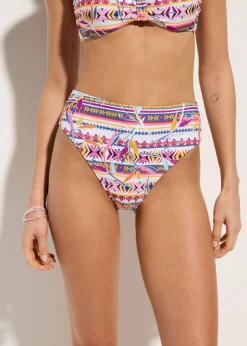 bonprix bonprix Braguita de bikini highwaist con pernera alta blanco-lila con estampado gráfico New