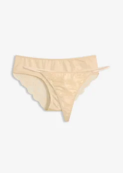 bonprix bonprix Braguita hipster + tanga con encaje suave (2 piezas) beige perla