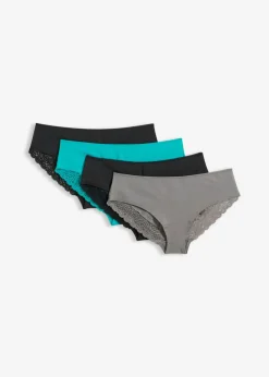 bonprix bonprix Braguita hipster con encaje (4 unidades) negro-esmeralda-granito Best