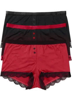 bonprix bonprix Braguitas bóxer de microfibra para mujer (3 unidades) Negro-rojo oscuro Hot