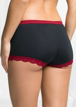 bonprix bonprix Braguitas bóxer de microfibra para mujer (3 unidades) Negro-rojo oscuro Hot