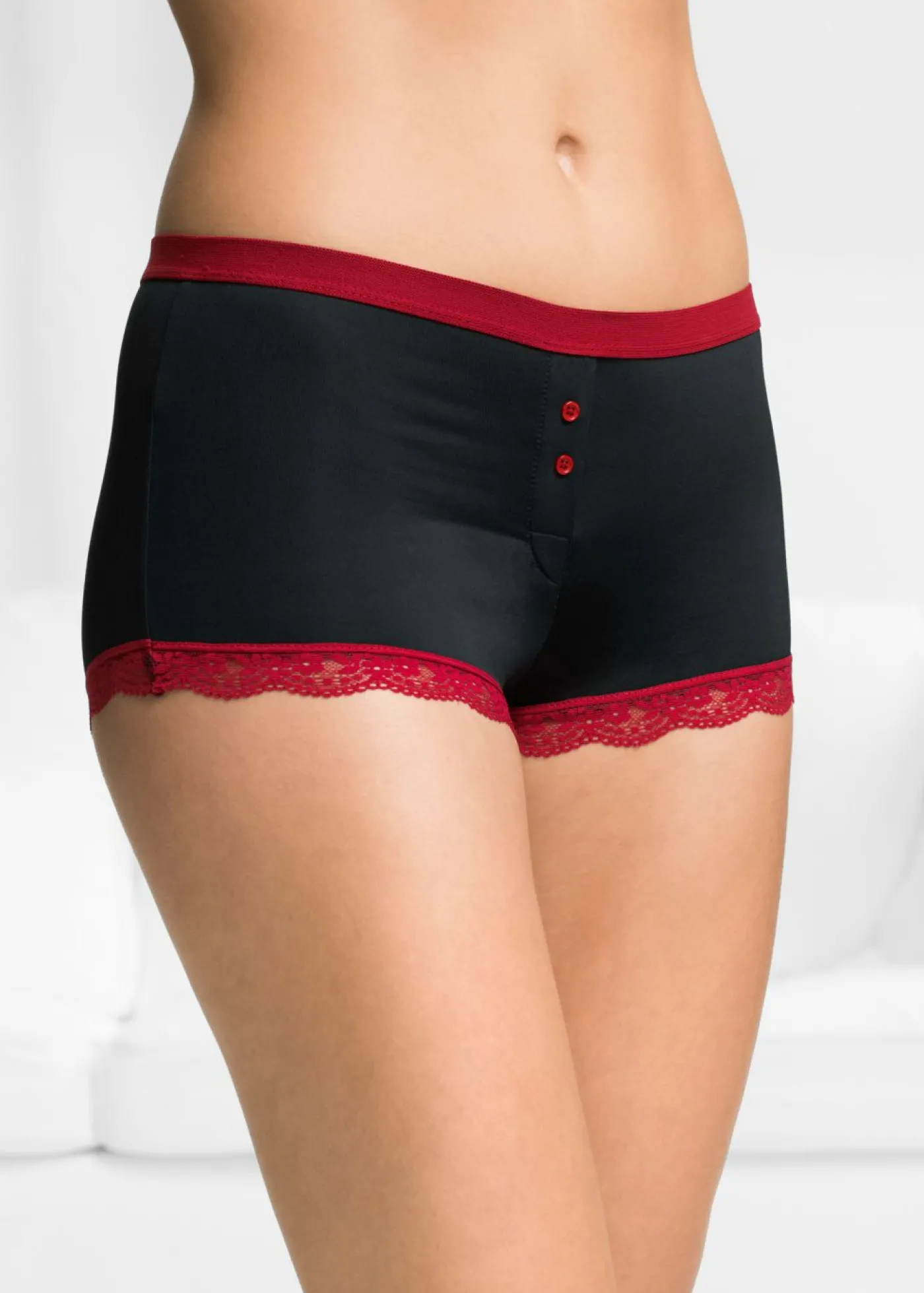 bonprix bonprix Braguitas bóxer de microfibra para mujer (3 unidades) Negro-rojo oscuro Hot