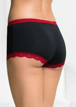 bonprix bonprix Braguitas bóxer de microfibra para mujer (3 unidades) Negro-rojo oscuro Hot
